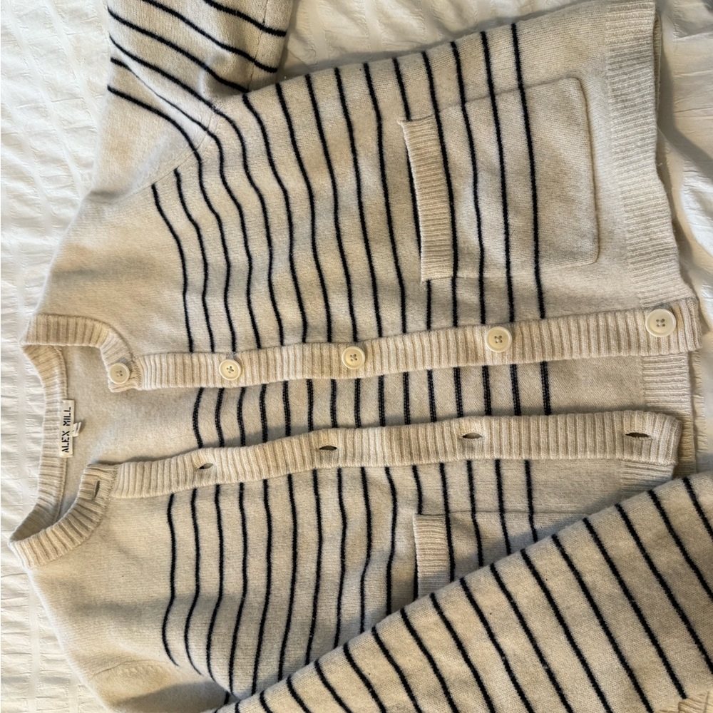 Alex Mill Beige and Navy Striped Cardigan